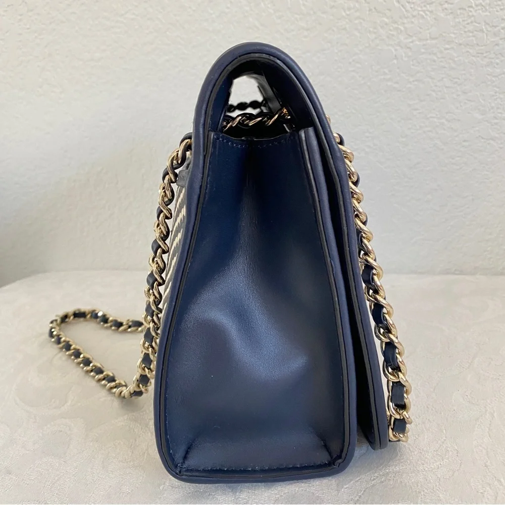 Tory Burch navy woven chain strap bag